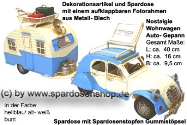 Preview: Wohnwagen Spardose hellblau Gespann – Retro-Deko im Nostalgie-Stil, Metallblech 40 cm Preview: Wohnwagen Spardose hellblau Gespann – Retro-Deko im Nostalgie-Stil, Metallblech 40 cm